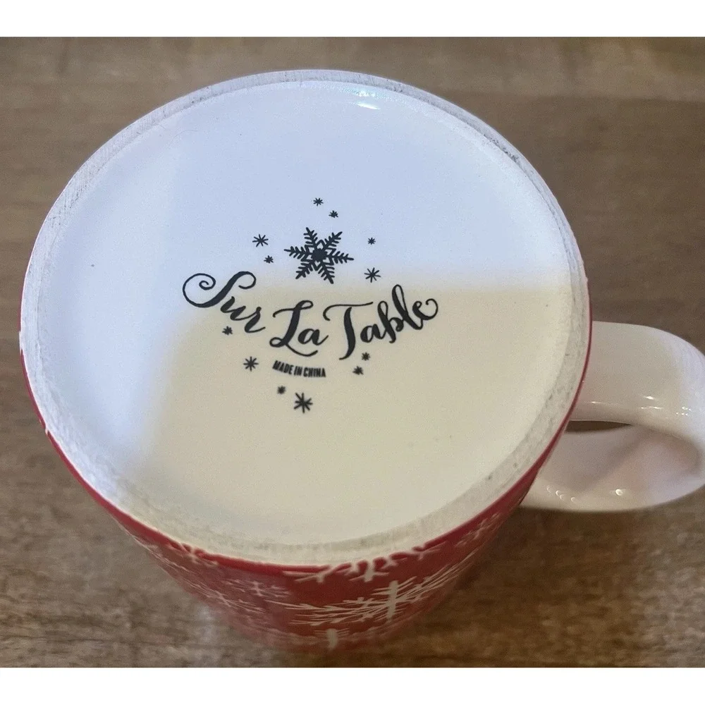 Sur la Table Christmas Holiday Mug Set of 2 Snowflake Candy Cane Red Coffee Cups